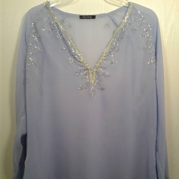 Daisy Fuentes Beaded Longsleeve Light Blue Top XL-XXL - Picture 1 of 16